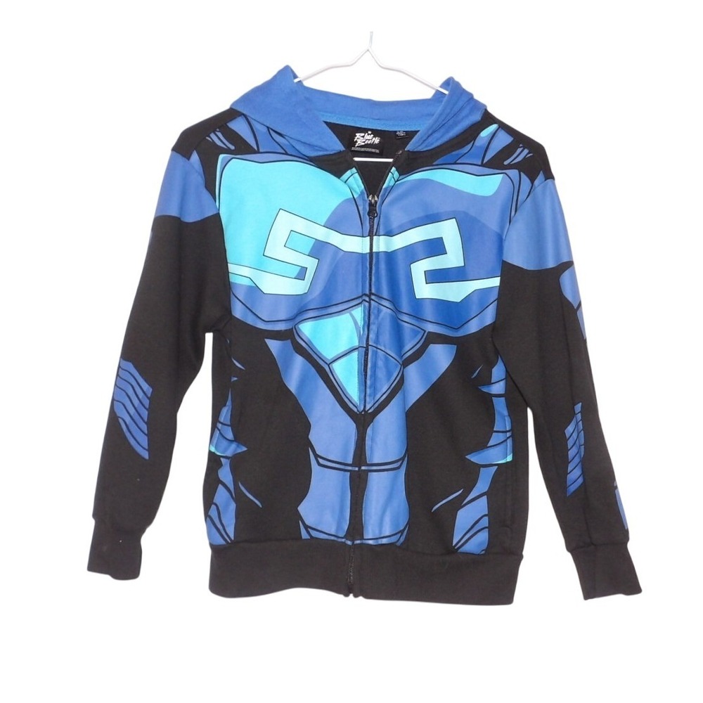 Boys Blue Beetle Superhero Costume Zip Up Hoodie Jacket Youth M